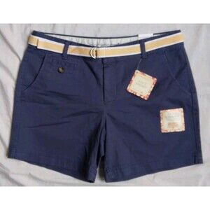 Dockers Soft Shorts Blue Yellow Belted Preppy Classic Nautical Slimming Size 10